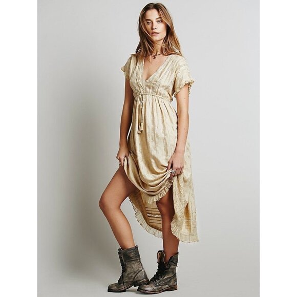 RARE Free People Y2K Ruffle Sleeve Empire Waist Boho Prairie Lace Midi Dress - Picture 1 of 16